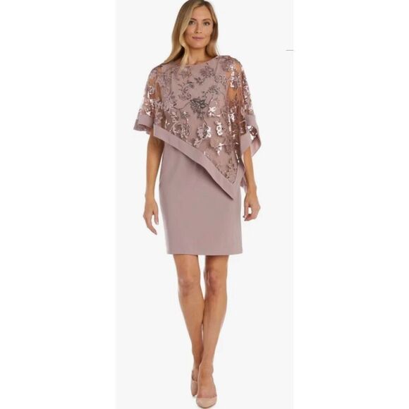R & M Richards Women's Sequined Floral-Lace Poncho Dress - Picture 1 of 6